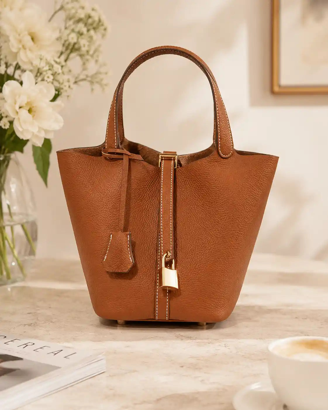 'THE MARGOT' PEBBLED VEGAN LEATHER BUCKET BAG