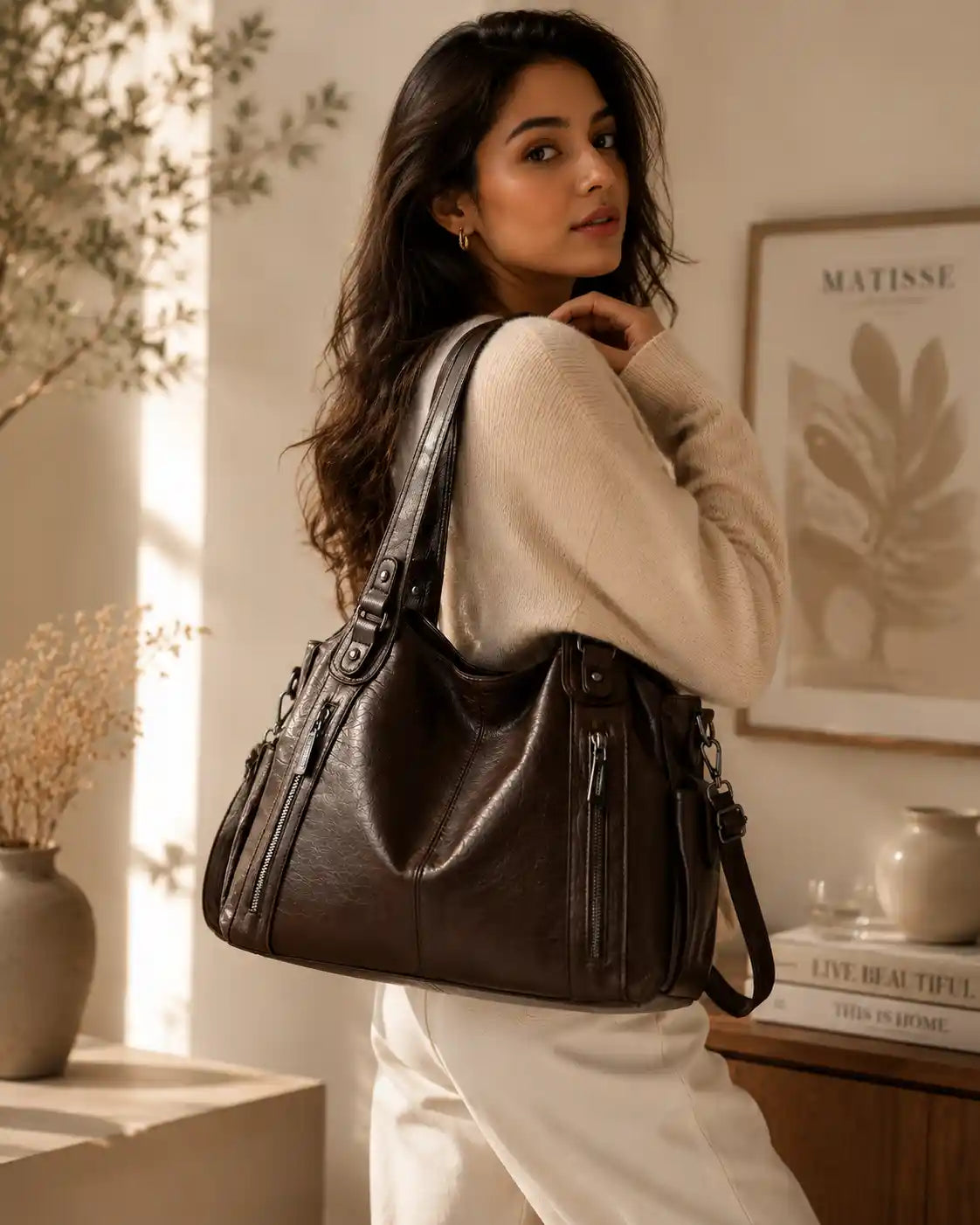 'THE STELLA' MULTI-ZIP VEGAN LEATHER SHOULDER BAG