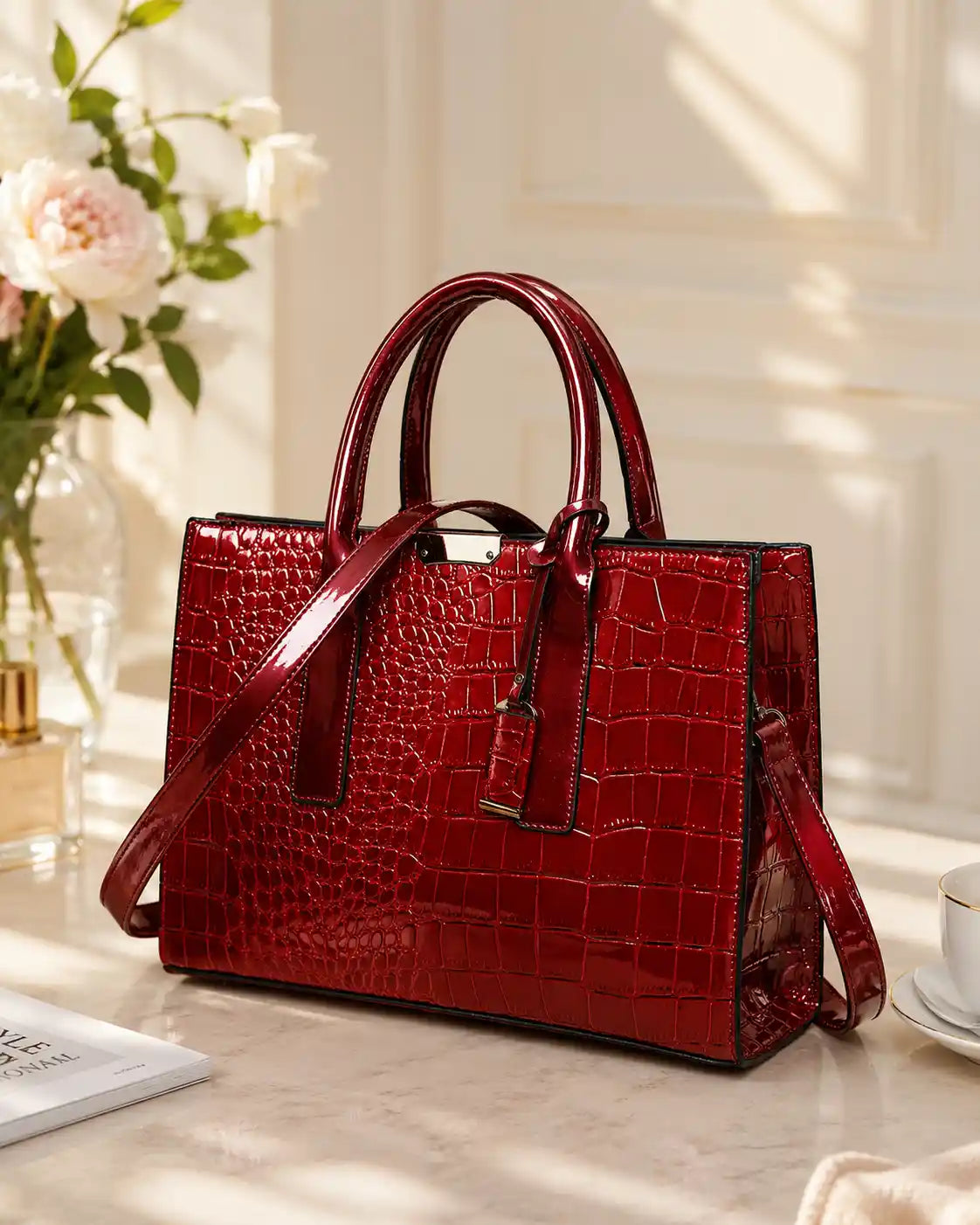 'THE SLOANE' CROC-EMBOSSED VEGAN LEATHER SATCHEL