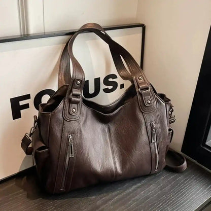 'THE STELLA' MULTI-ZIP VEGAN LEATHER SHOULDER BAG