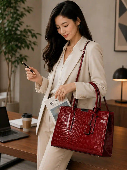 'THE SLOANE' CROC-EMBOSSED VEGAN LEATHER SATCHEL
