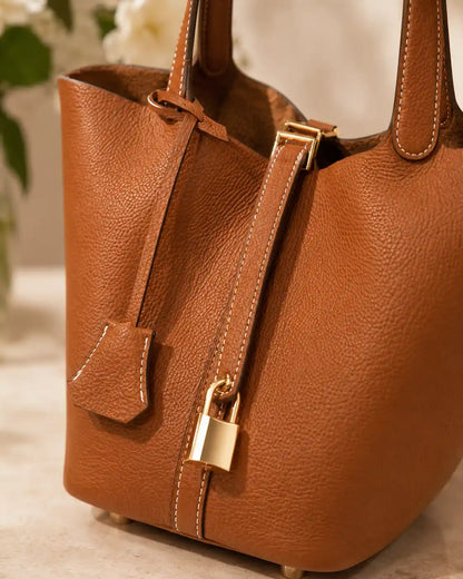 'THE MARGOT' PEBBLED VEGAN LEATHER BUCKET BAG