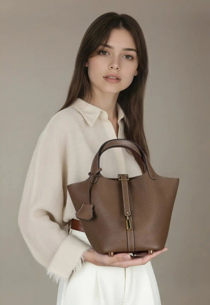 'THE MARGOT' PEBBLED VEGAN LEATHER BUCKET BAG