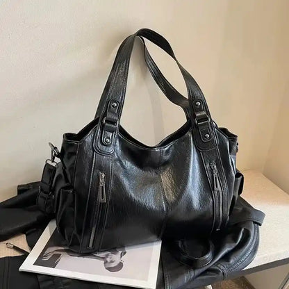 'THE STELLA' MULTI-ZIP VEGAN LEATHER SHOULDER BAG