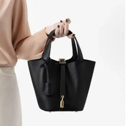 'THE MARGOT' PEBBLED VEGAN LEATHER BUCKET BAG