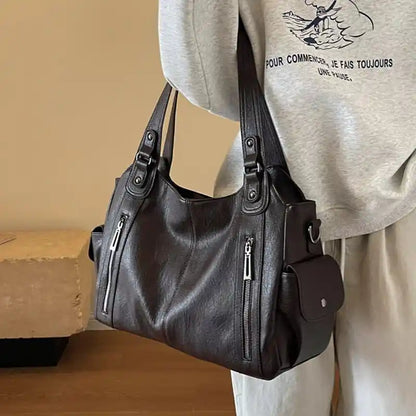 'THE STELLA' MULTI-ZIP VEGAN LEATHER SHOULDER BAG