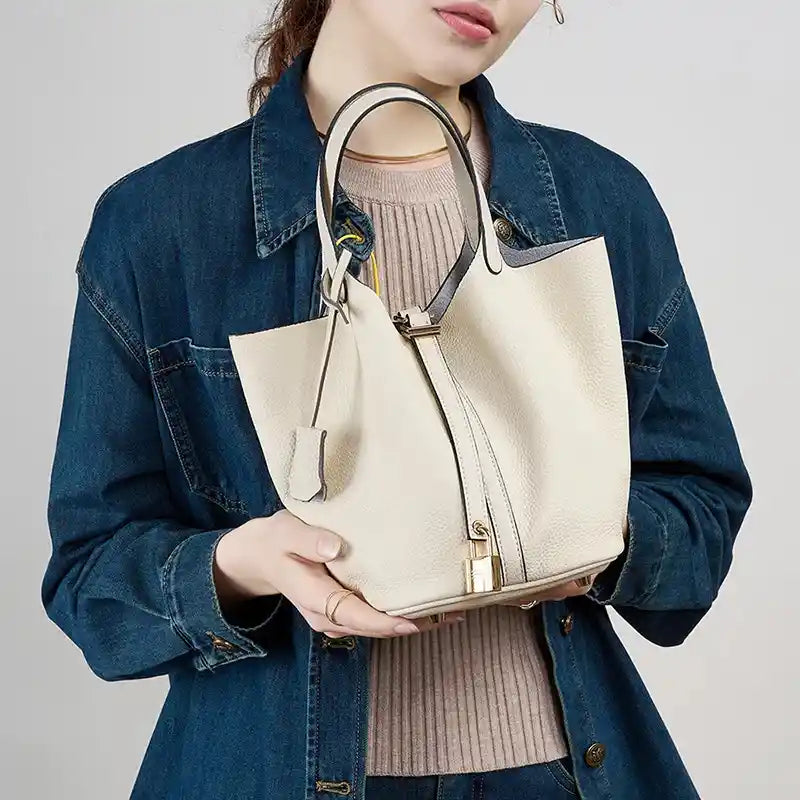 'THE MARGOT' PEBBLED VEGAN LEATHER BUCKET BAG