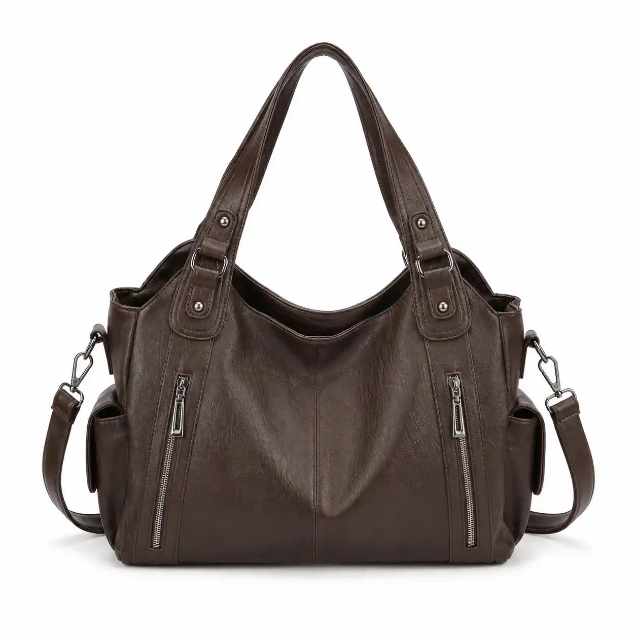 'THE STELLA' MULTI-ZIP VEGAN LEATHER SHOULDER BAG