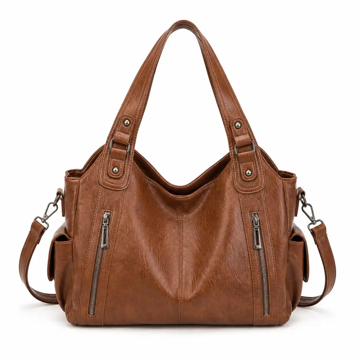 'THE STELLA' MULTI-ZIP VEGAN LEATHER SHOULDER BAG
