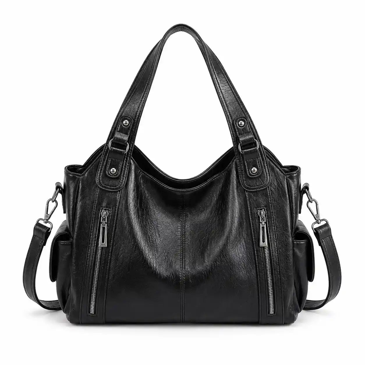 'THE STELLA' MULTI-ZIP VEGAN LEATHER SHOULDER BAG