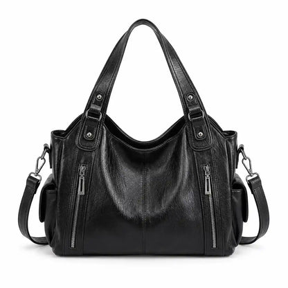 'THE STELLA' MULTI-ZIP VEGAN LEATHER SHOULDER BAG