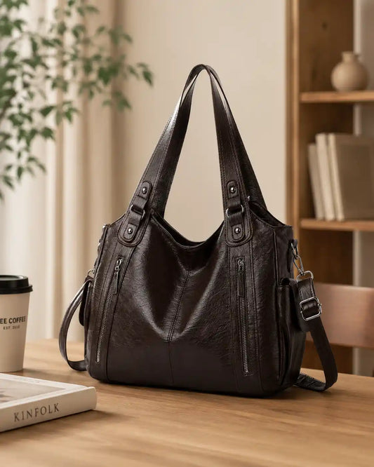 'THE STELLA' MULTI-ZIP VEGAN LEATHER SHOULDER BAG